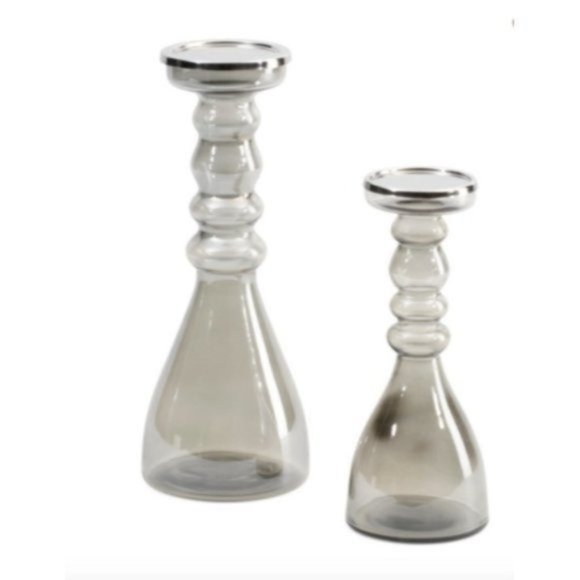 UMA Set Of 2 Glass Candle Holders Grey Made in India - Picture 2 of 7